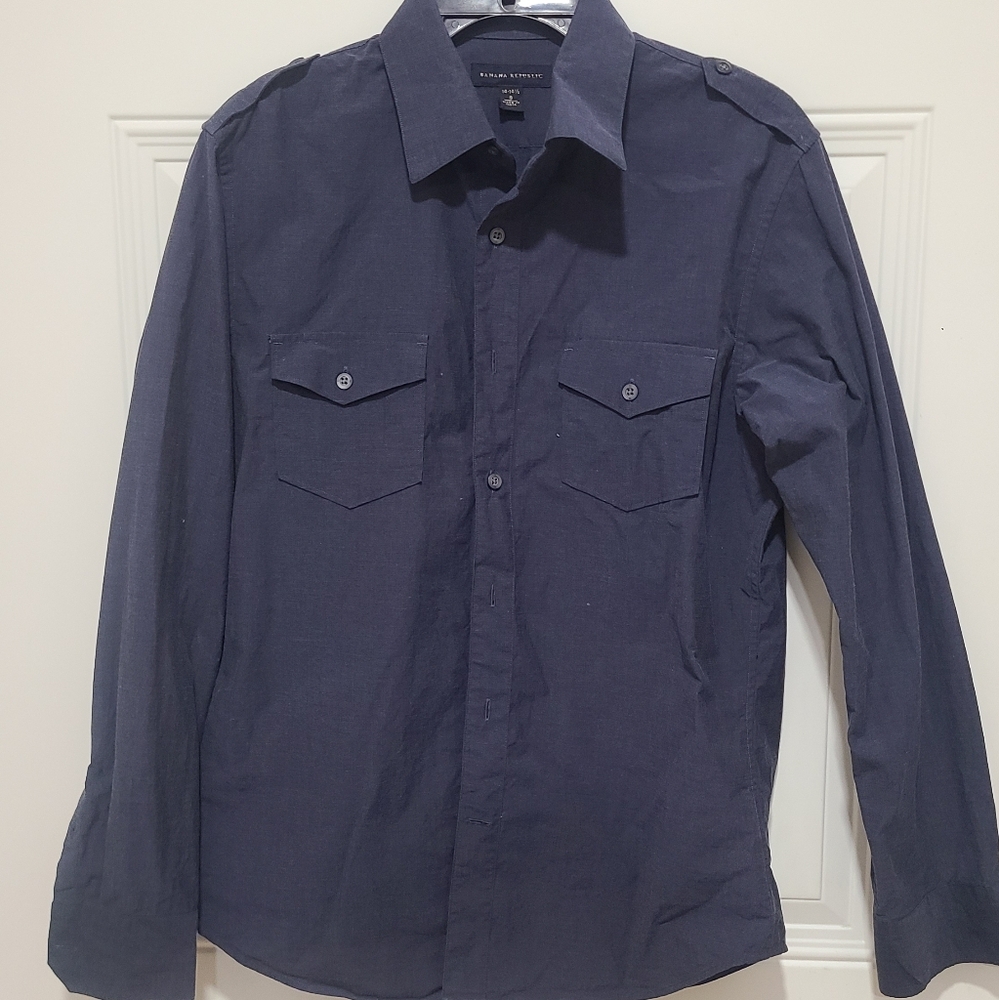 Banana Republic Size Small 14 14 1/2 Shirt Casual Dress Navy Blue
